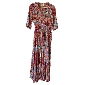 Jase Boho Paisley Maxi Dress XS‎ Smocked Waist 100% Rayon Cottagecore